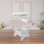 Small Round End Table White Nightstand Sofa Side Table Compact Wooden Plastic for Living Room Bedroom Balcony Storage and Magazine Holder