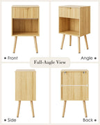 Oak Fluted Nightstand, Modern Bedside Table with Storage Drawer, Wood Night Stand Side End Table for Bedroom, Living Room, Office