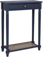 East at Main Lenora Console Table – 23.75” Narrow Entryway Table with Storage & Cane Shelf – Solid Wood Accent for Hallways, Foyers, and Small Spaces – French Country & Traditional Style (Navy)