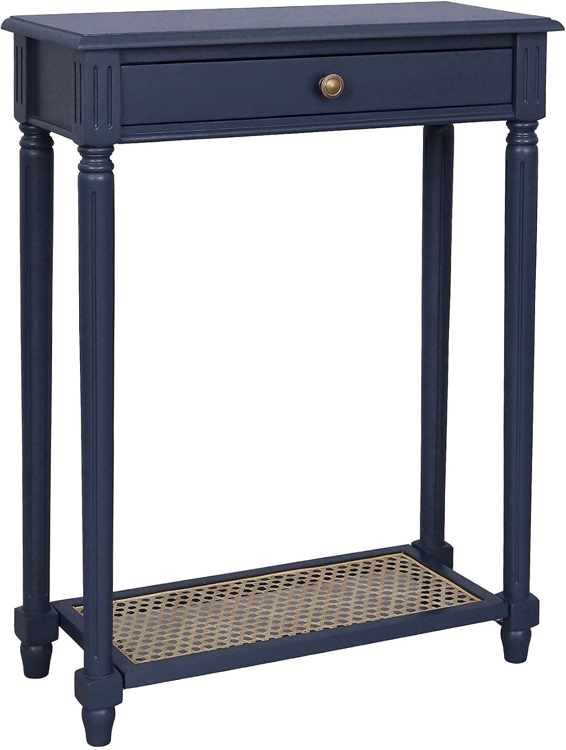 East at Main Lenora Console Table – 23.75” Narrow Entryway Table with Storage & Cane Shelf – Solid Wood Accent for Hallways, Foyers, and Small Spaces – French Country & Traditional Style (Navy)