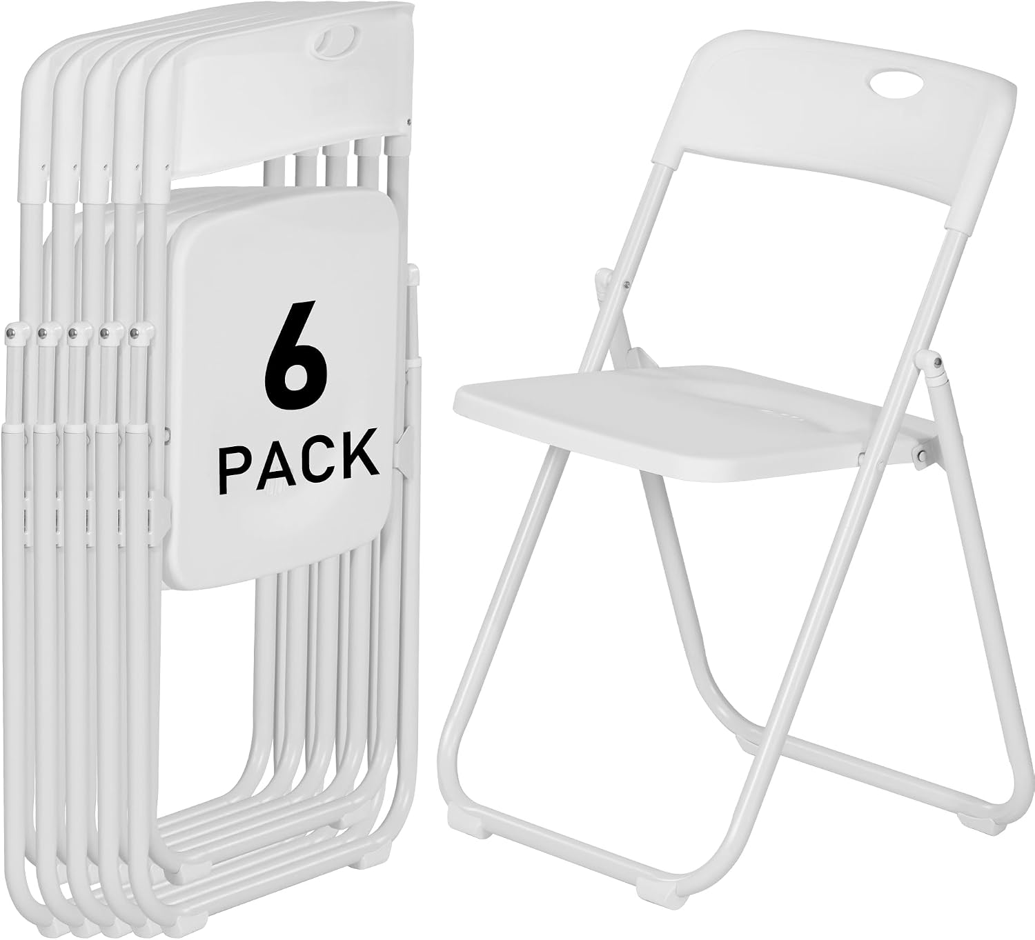 White Plastic Folding Chairs 6 Pack, Lightweight Foldable Chair with 350lbs Capacity, Metal Frame Easy to Fold & Store, Commercial Chairs for Parties Office Wedding Dinning Events