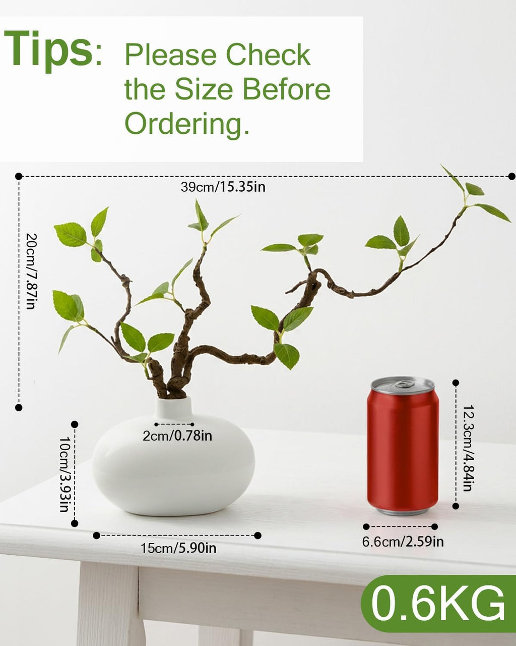 Vase with Greenery, 1 pcs Artificial Greenery Stems in White Vase, 20" Fake Plants for Decoration, Bathroom Office Farmhouse Kitchen Counter Coffee Table Centerpieces Plants Artificial-White