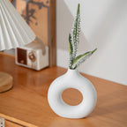 White Ceramic Vases Set of 3, Minimalist Nordic Modern Style, Round Donut Vase for Dried Flowers, Pampas Grass & Fresh Blooms,Boho Home Decor for Table Shelf Living Room Office (White)