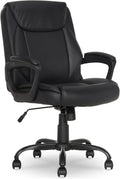 Amazon Basics Classic Puresoft PU Padded Mid-Back Office Desk Chair with Armrest, Easy Assembly, Sturdy Metal Base, Wheels, 275lb Support, 26"D x 23.75"W x 42"H, Black