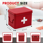 Plexon 8.5" Metal First Aid Box Empty, Medicine Storage Bin with Lid, Emergency Supplies Organizer, Portable First Aid Kit Case, Red