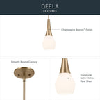 Kichler Deela Single Pendant Light Fixture for Kitchen Island with Satin Etched Cased Opal Glass in Champagne Bronze, Modern Hanging Lamp (7" x 17"), 52529CPZ