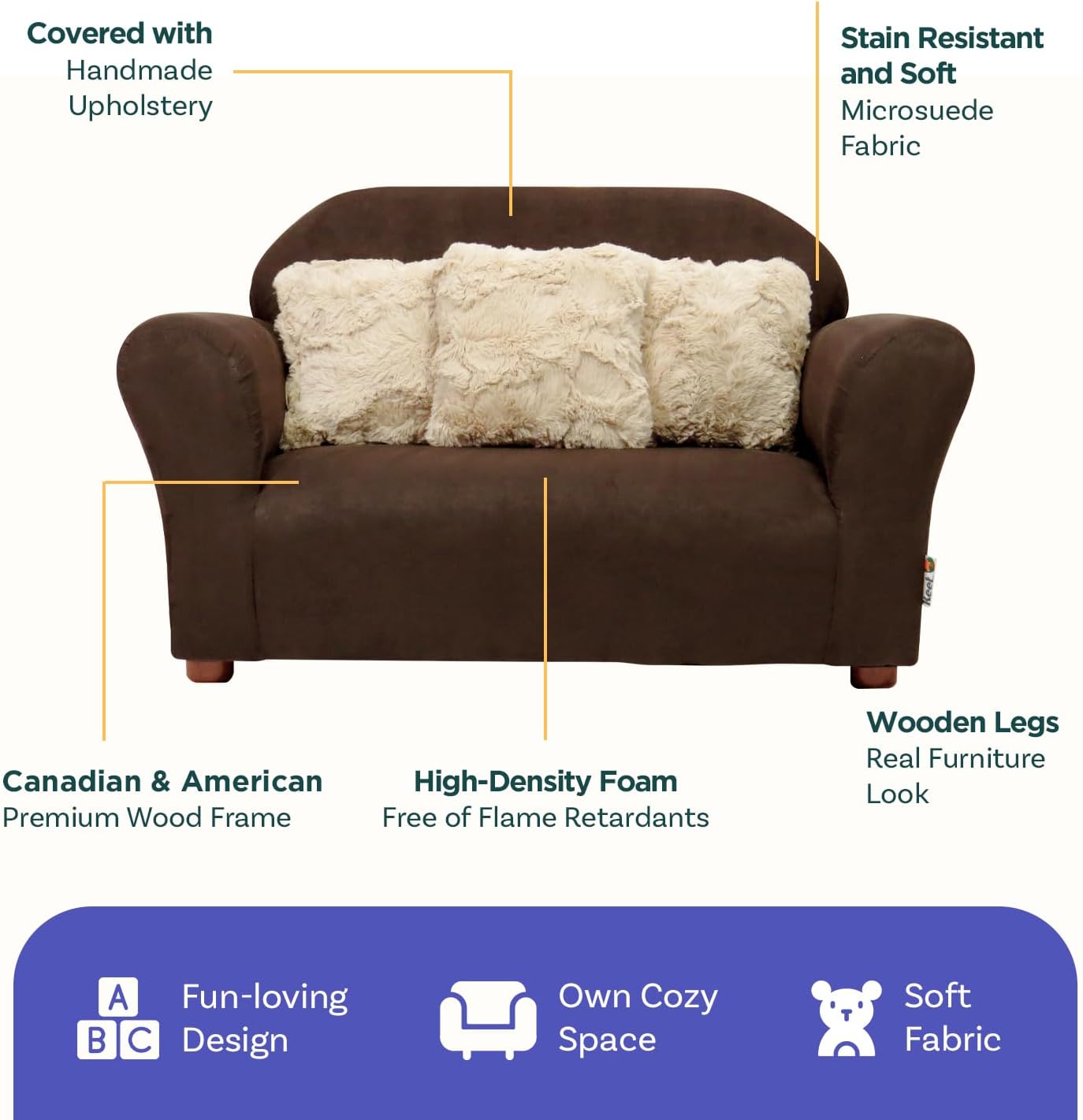 Keet Roundy Children’s Sofa – Durable Wooden Frame, Soft Microsuede Upholstery, Ergonomic & Padded Seat, Comfortable Toddler Couch for Ages 2–5, Ideal for Bedrooms, Playrooms & Daycares.
