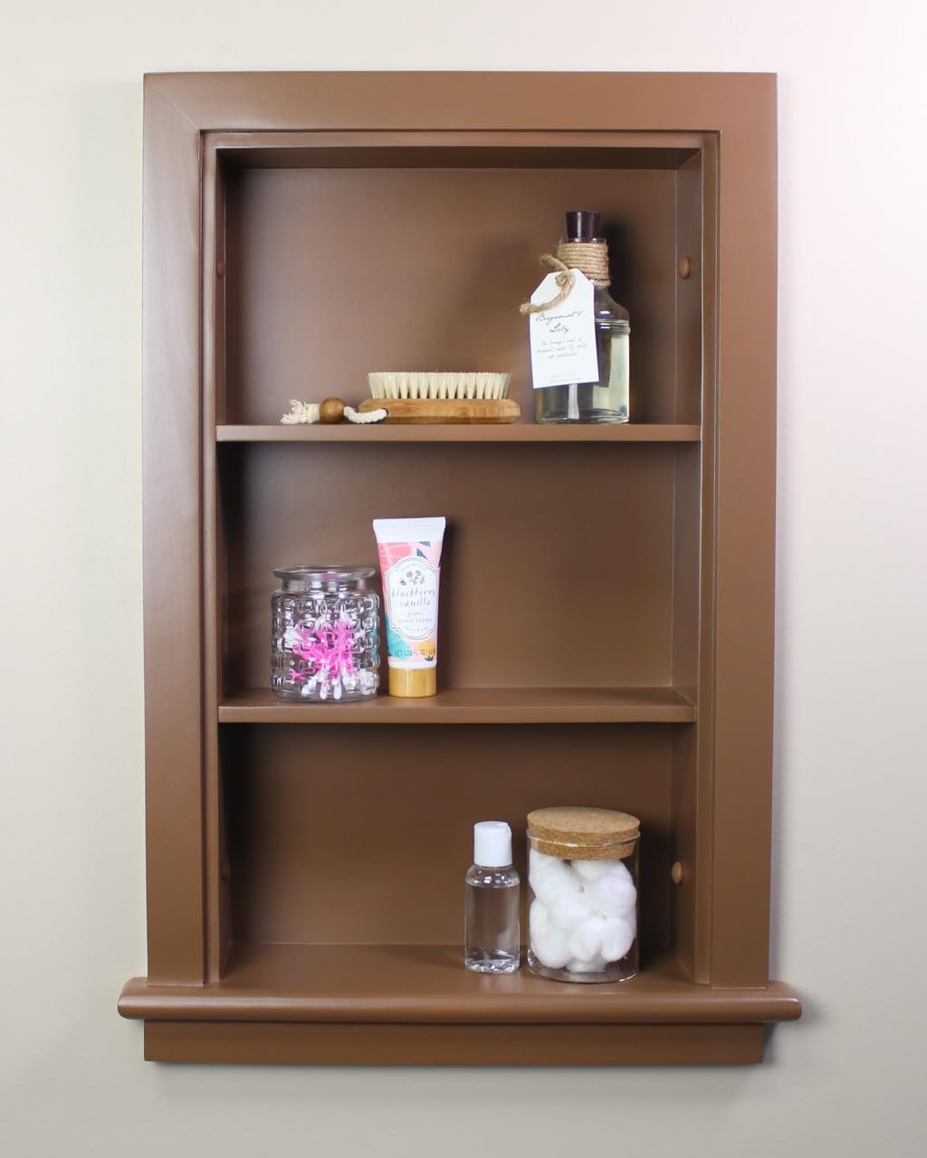 14x24 Aiden Recessed Wall Niche Medicine Cabinet Replacement, in The Wall Bathroom Cabinet Insert Shelf/Shelves, Made in North America, Real Wood, NO MDF, Plain, Milk Chocolate