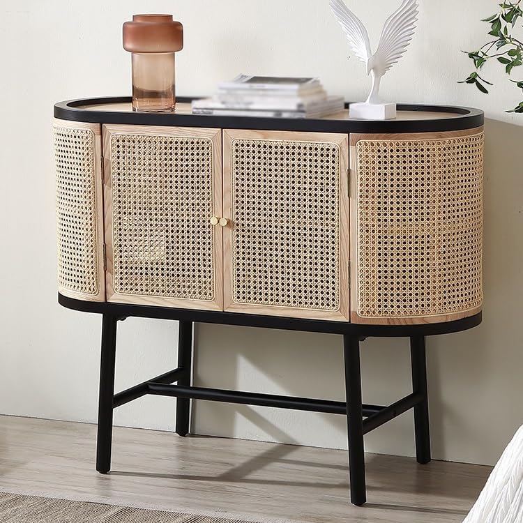Entryway Cabinet Wooden Simple Dining Sideboard Home Kitchen Rattan Storage Cabinet Living Room Porch Tea Cabinet Sideboard Storage Cabinet