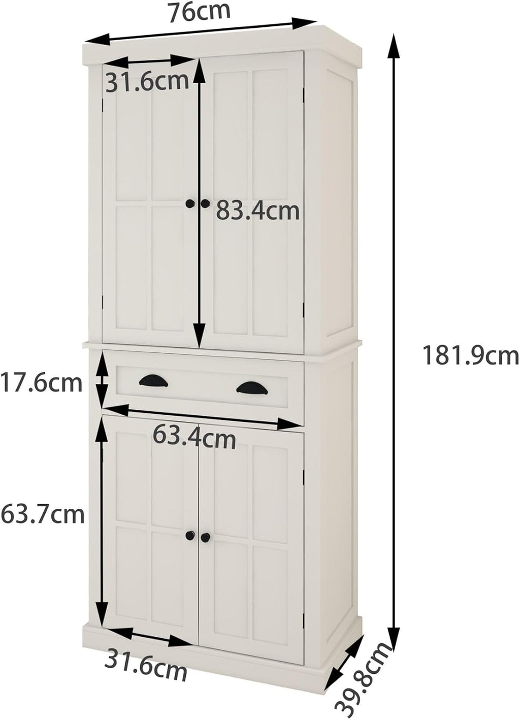 Modern Kitchen Pantry Storage Cabinet, 4 Doors and 2 Adjustable Shelves, for Dining Living Room,for Kitchen Home