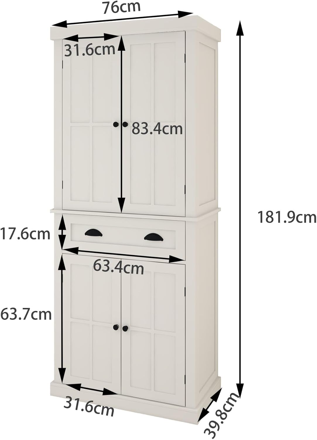 Modern Kitchen Pantry Storage Cabinet, 4 Doors and 2 Adjustable Shelves, for Dining Living Room,for Kitchen Home
