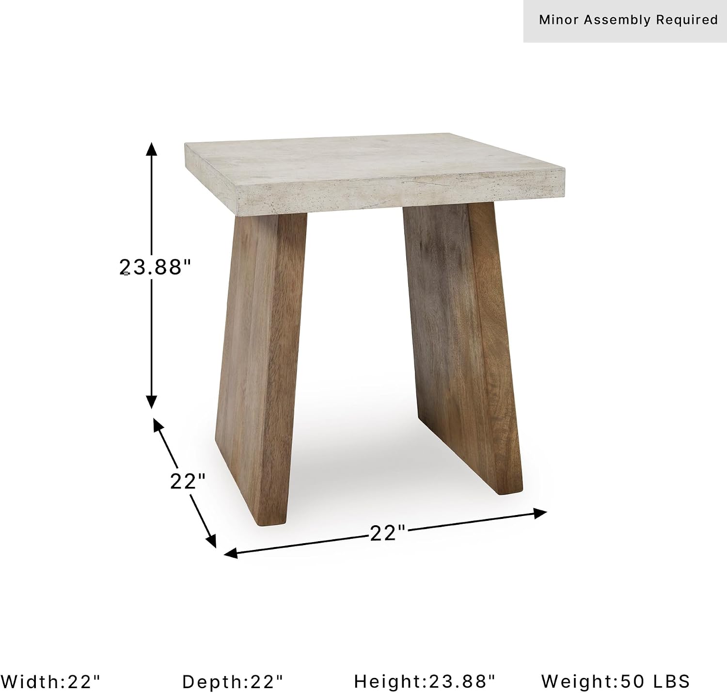Signature Design by Ashley Brendalhouse Casual End Table with Faux Cement Top and Double Plinth Base, Solid Mango Wood, Melamine Laminate, Casually Cool Design, Light Brown & White