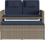 Garden Bench Grey PE Rattan Medium Adjustable Armrests,Reclining Garden Bench with Comfortable Cushions Outdoor Sofa Bed for Two Patio Furniture