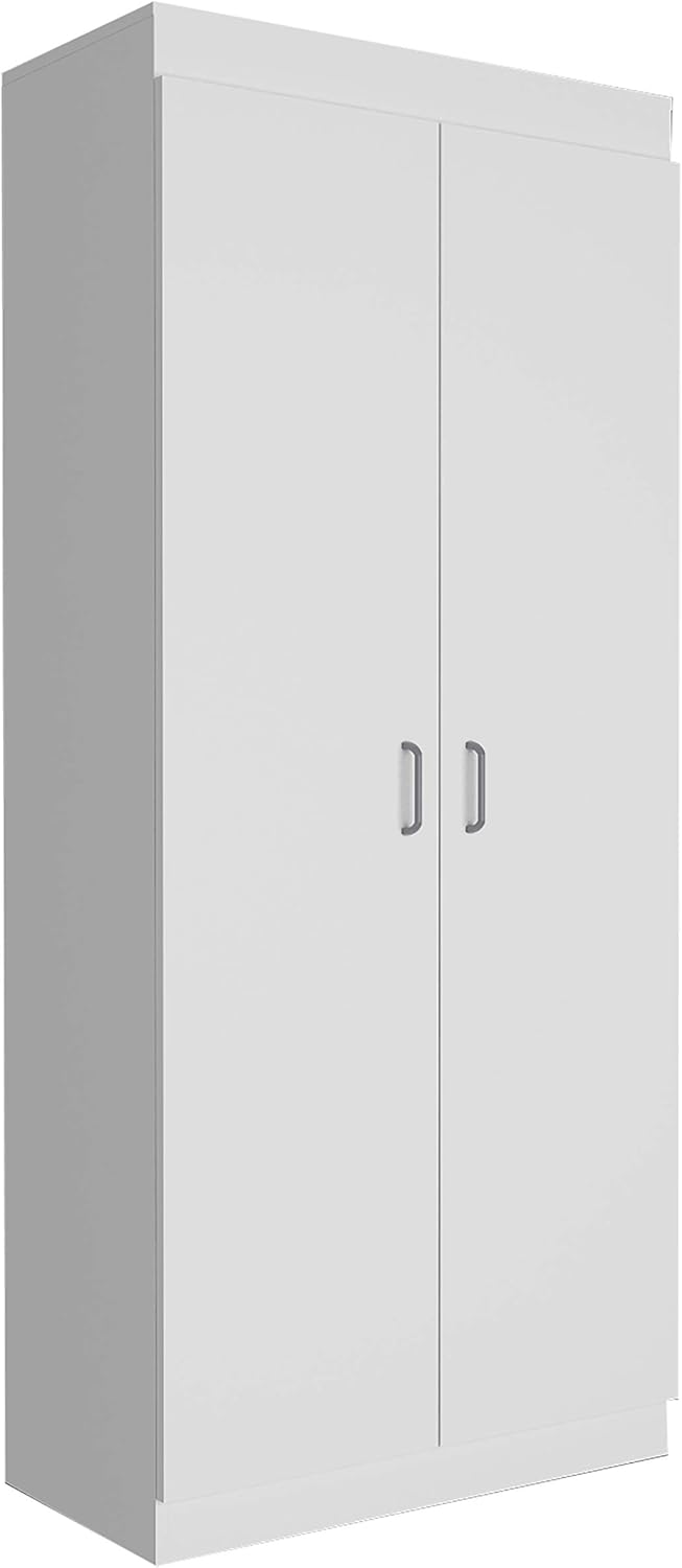 White Kitchen Pantry, Storage Cabinet with 2 Doors, Particle Board, for Dining Room, Easy to Clean