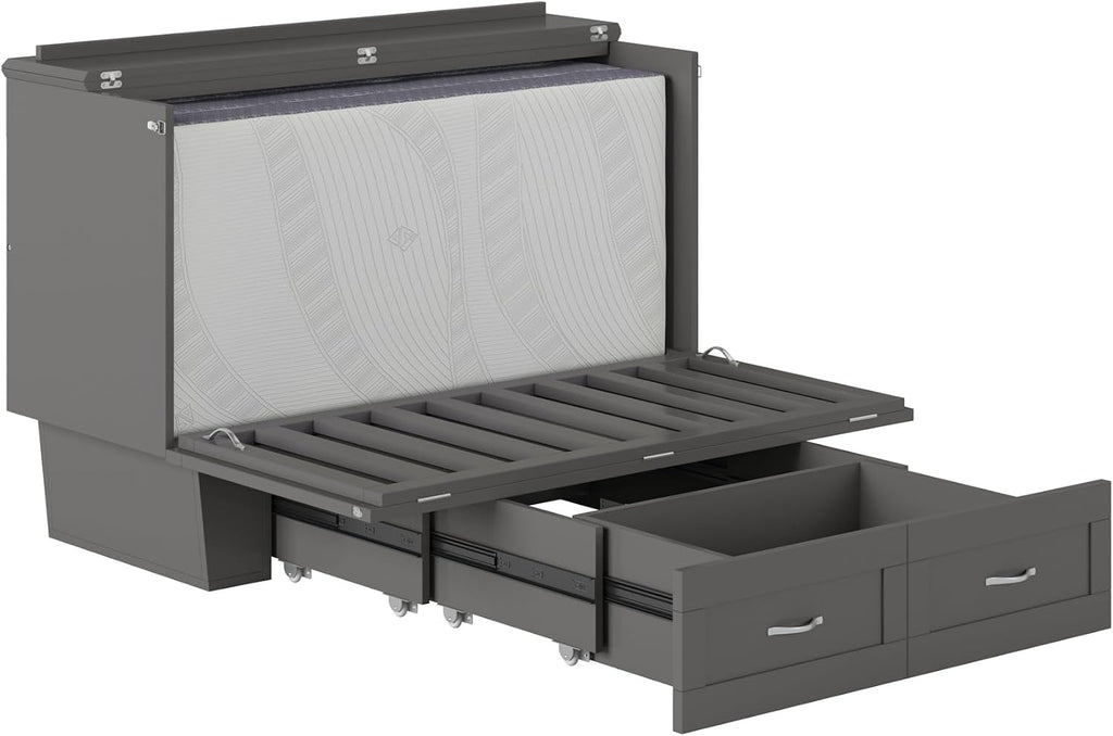 AFI, Monroe Full Murphy Bed Chest with 6" Mattress, Storage Drawer & Built-in USB Charger, Grey