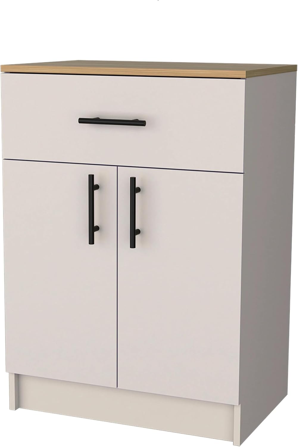 23.6" D*15.9" W*33.5" H Freestanding Kitchen Pantry with Dawer & Shelf, Lower Double Door, Natural Wood Top, Rectangular Wood Storage Cabinet, Modern, for Living Room, Dining Room, White