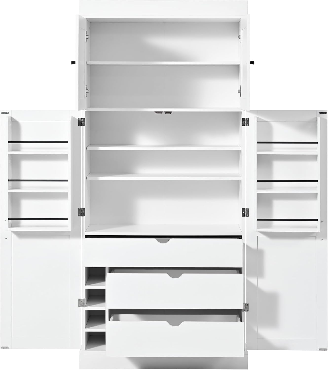 77'' Tall Freestanding Kitchen Pantry Cabinet, 35"L x 17.7"W Modern Shaker Style Cupboard with Adjustable Shelves, Wine Racks, Power Outlet & USB Ports, Anti-Tip Design, Easy Assembly (White)