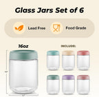 6 Pack Overnight Oats Containers with Lids, Wide Mouth Mason Salad jars 16oz, Glass Jar with Airtight Lids, Salad Meal Prep Jars for Food Storage, Overnight Oats Jars for Milk, Fruit