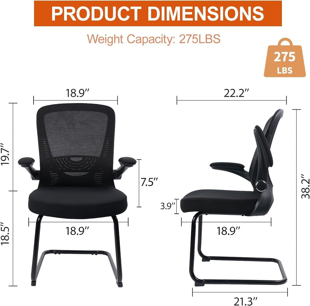 CLATINA Office Chair No Wheels, Stationary Sled Base Reception Guest Chair with Flip Up Arms and Lumbar Support Desk Chair for Home Waiting Room Conference Lobby Kids Student Elderly(1PACK)