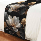 Magnolia Blossoms Bed Runner for King Size Bed, 102"x20" Retro White Floral Black Gold Leaf Branch Luxury Bed Runners & Scarves Decorative Bedding Scarf Protector Slipcover for Home Hotel