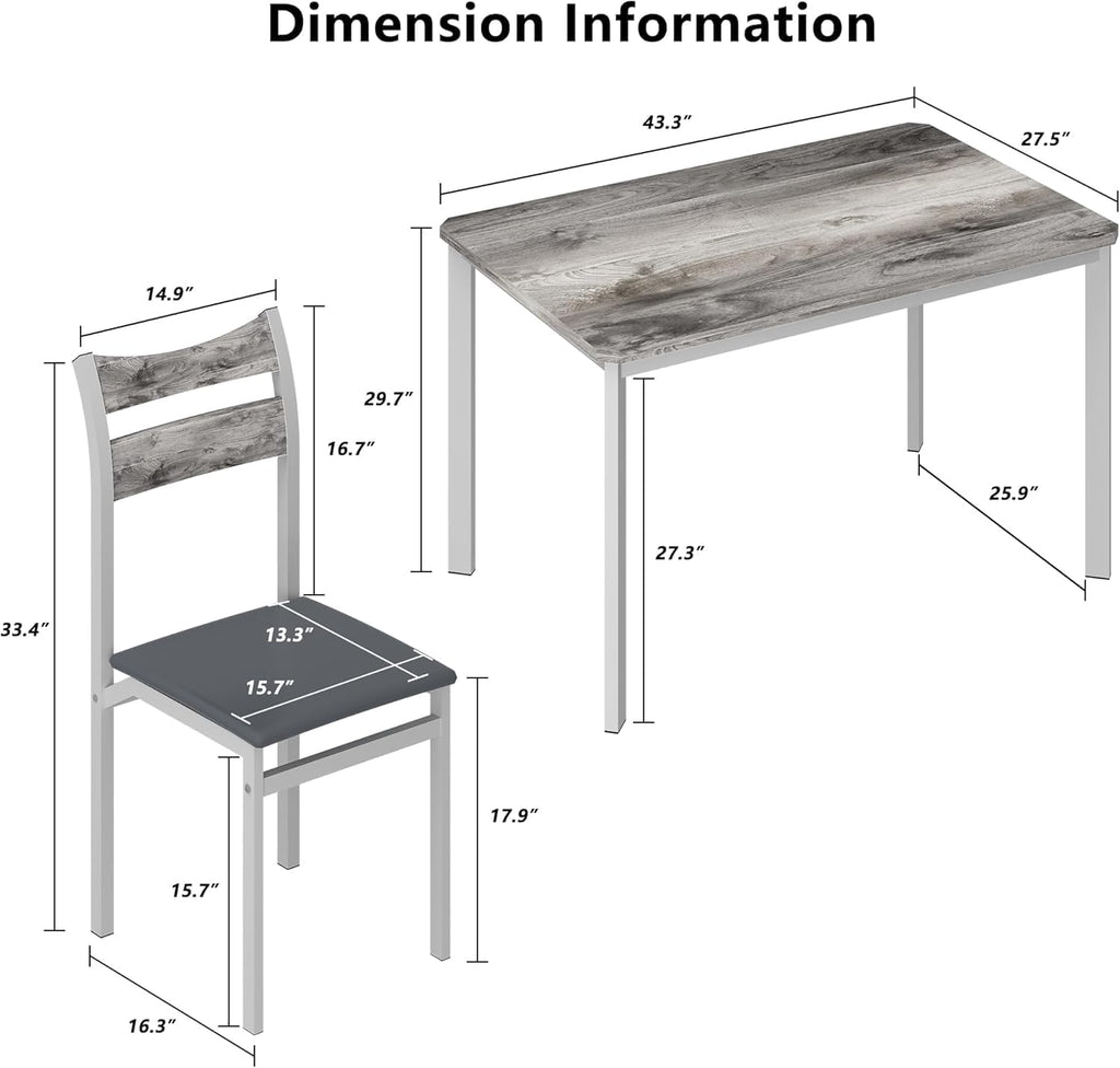 Recaceik Dining Table Set for 4, Wood Kitchen Table with Metal Frame & MDF Board, 5-Piece Kitchen Table Set for Small Space, Dinette and Apartment, Rustic Grey