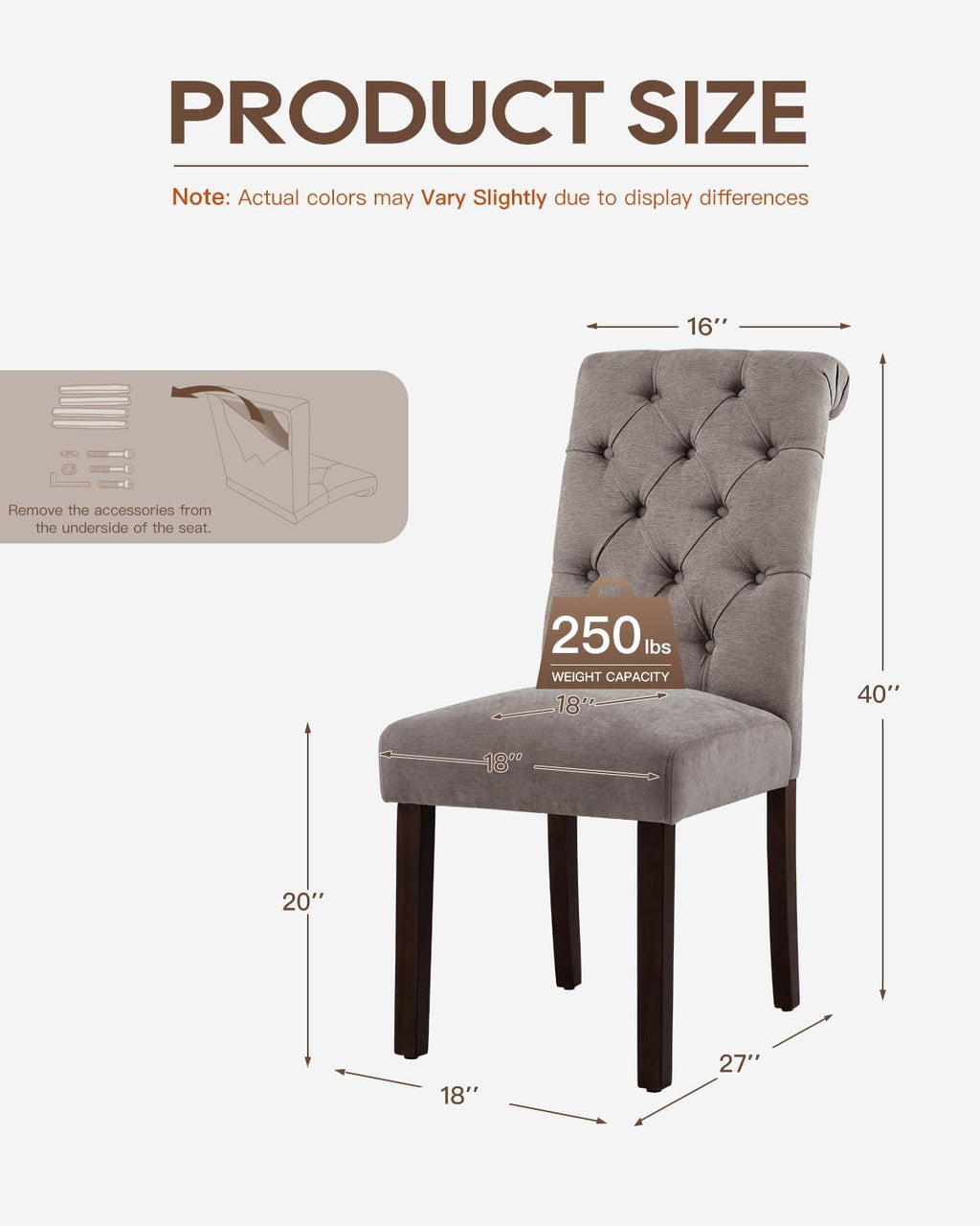 Dining Chairs Set of 2, Button Tufted Parsons Upholstered Chairs with Solid Wood Legs, Mordern Fabric Kitchen Chairs for Dining Room