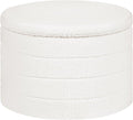 22 Inch Round Boucle Ottoman with Storage, Sherpa Teddy Fabric Ottoman Footstool, Folding Storage Foot Rest for Bedroom, Living Room Dorm, White