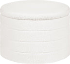22 Inch Round Boucle Ottoman with Storage, Sherpa Teddy Fabric Ottoman Footstool, Folding Storage Foot Rest for Bedroom, Living Room Dorm, White