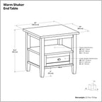 SIMPLIHOME Warm Shaker End Table - 20" Wide x 20" High Solid Wood Square Accent Table in Distressed Coastal Blue, Transitional Side Table for Living Room with Drawer, Open Shelf and Tapered Legs