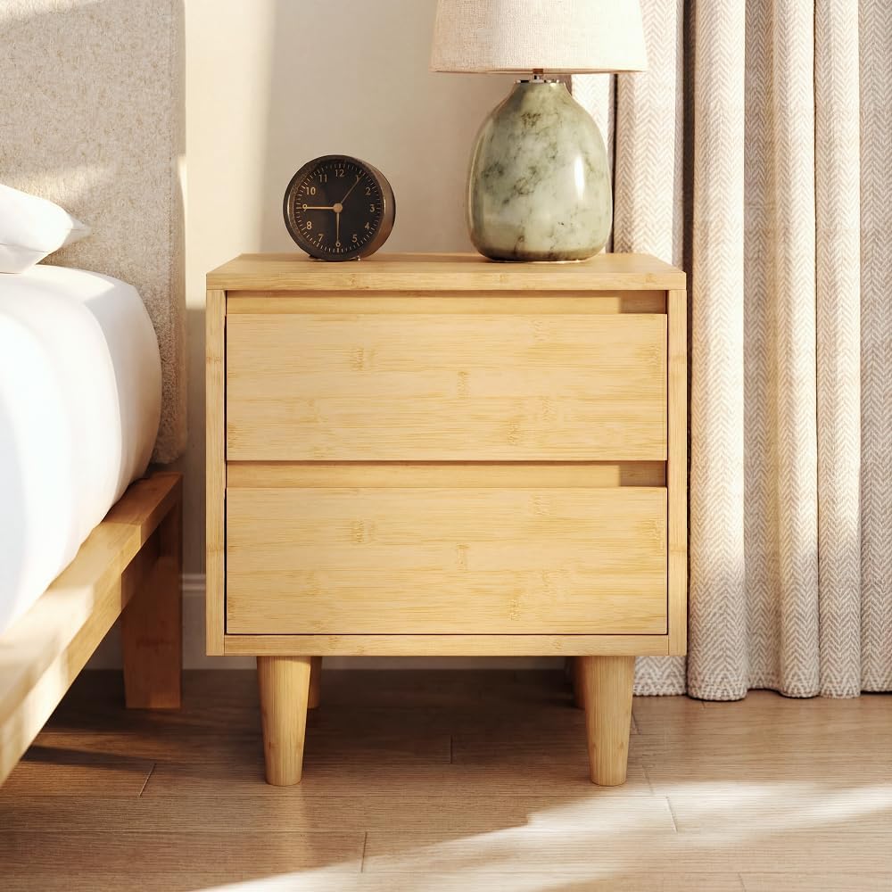 Nectar Bamboo Nightstand, Natural, 23" Height, Japanese Joinery | Bamboo Wood, Artisinal Japense Joinery, 2-Smooth Gliding Drawers, No-Tool Assembly