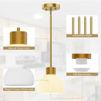Pendant Lights Kitchen Island, Modern Gold Hanging Light Fixture with Glass Shade, Hardwired Adjustable Metal Rod for Dining Room, Entryway (2, Gold)