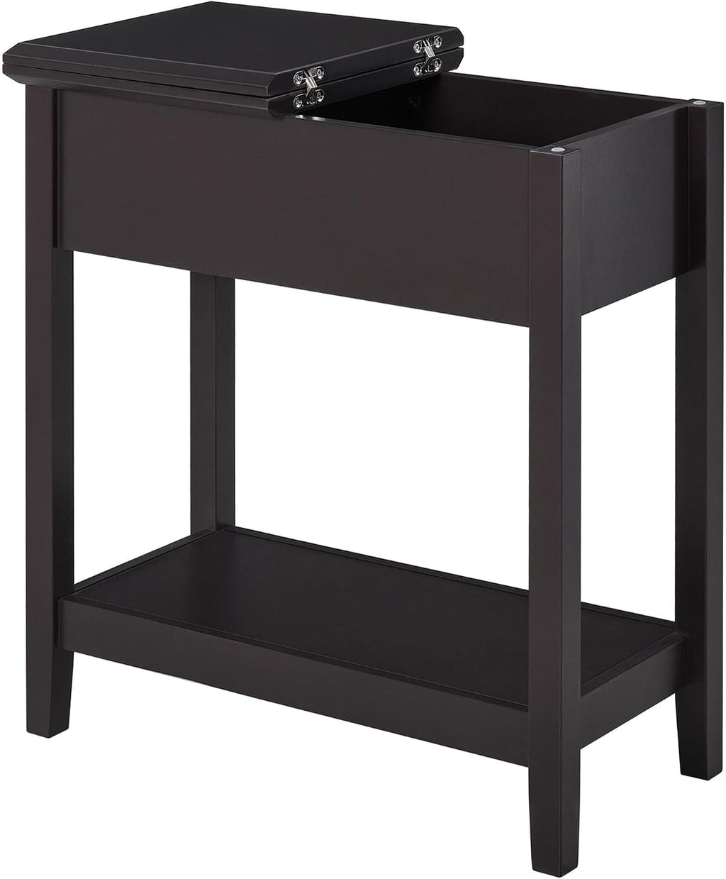 Hinge Cabinet End Table 24x18x30 possessing Bottom Shelf Durable Base Coffee Tone Finish Contemporary Appeal Premium Material