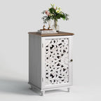 JOINICE Accent Storage Cabinet with Mandala Carved Doors,Small,White | Handcrafted Distressed Carvings,Vintage Floral Design for living room & office & bedroom,Solid Wood Legs,Adjustable Shelves