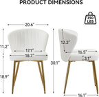 WUTUTUEE Velvet Vanity Chair Set of 2, Modern Makeup Chair with Back Golden Legs, Small Cute Accent Chair for Vanity, Living Room, Bedroom, White