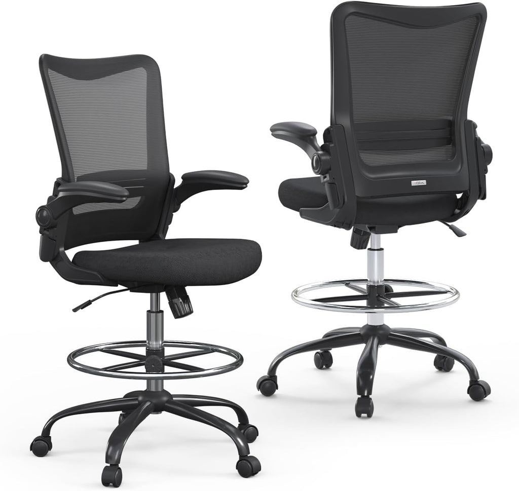 Drafting Chair,Tall Office Chair for Standing Desk,Office Drafting Chair with Footrest Ring,High Office Chair with Tilt Back,Extra Tall Office Chairs with Flip Up Armrest