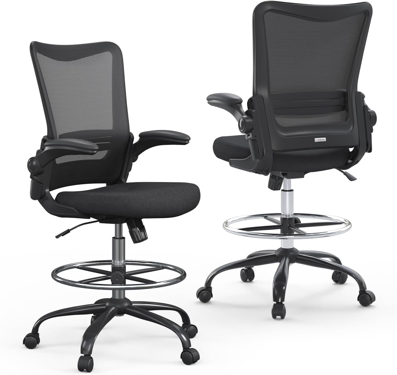 Drafting Chair,Tall Office Chair for Standing Desk,Office Drafting Chair with Footrest Ring,High Office Chair with Tilt Back,Extra Tall Office Chairs with Flip Up Armrest