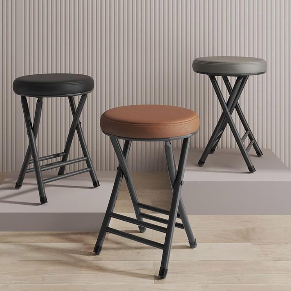 Portable Folding Bar Stool 20in Backless Chair Round Padded Breakfast Barstool for Living Room Bedroom