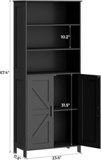 Homhedy 67" Tall Bathroom Storage Cabinet, Freestanding Farmhouse Cabinet with 2 Doors and Adjustable Shelf, Bathroom Organizers and Storage for Kitchen, Living Room, Laundry Room, Black