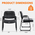 CLATINA Set of 8 Big & Tall 400 lbs Waiting Room Guest Chair, Leather Office Reception Chair No Wheels with Backrest Wide Seat and Padded Arms for Home Lobby Conference Waiting Room Office, Black