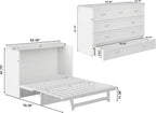 AFI, Northfield Murphy Bed Chest Queen with 6" Mattress, Storage Drawer & Built-in USB Charger, White