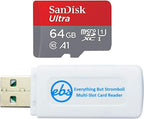 SanDisk 64GB Micro SDXC Ultra Memory Card Class 10 Works with Nintendo Switch OLED Model Gaming System (SDSQUA4-064G-GN6MN) Bundle with (1) Everything But Stromboli SD & MicroSD Memory Card Reader