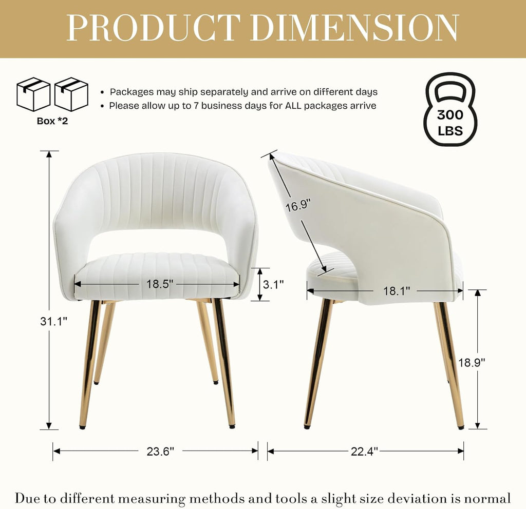 Velvet Dining Chairs Set of 4, Upholstered Dining Room Chairs with Gold Metal Legs, Modern Accent Kitchen Chairs with Curved Backrest for Living Room, Beige