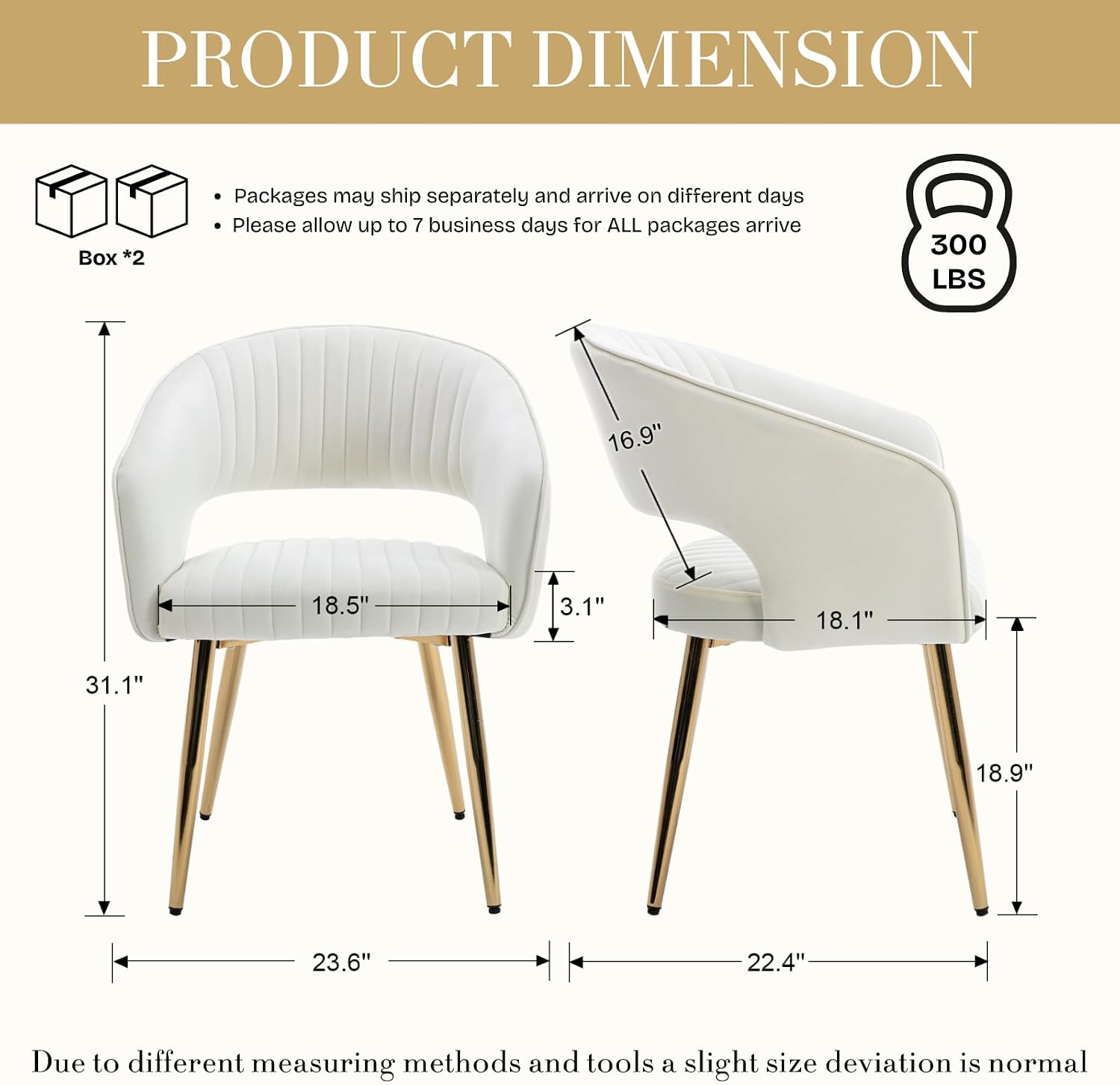 Velvet Dining Chairs Set of 4, Upholstered Dining Room Chairs with Gold Metal Legs, Modern Accent Kitchen Chairs with Curved Backrest for Living Room, Beige
