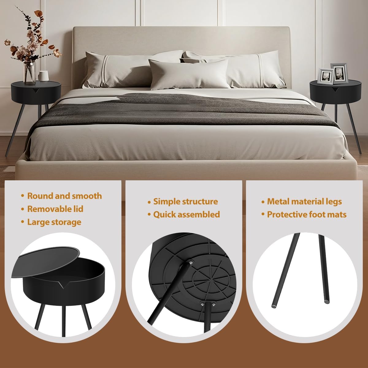Nightstand, Modern Side Table Bedroom with Storage, Small End Bedside Table with Drawer for Living Room, Office, Dorm Small Spaces (Black)