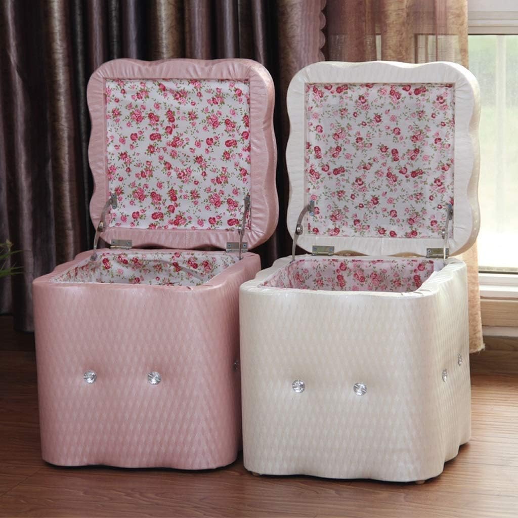 Storage Stool Footstool PU Home Footstool Cube Toy Storage Box Seat Stool Practical Footrest Comfortable and (Color : Pink)