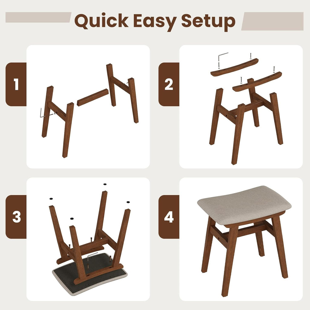 Solid Wood Small Vanity Stool Chair, Makeup Stools for Vanity Desk, Bathroom Vanity Chair, Padded Foot Stool for Living Room, Ottoman Foot Rest for Couch, Small Bench for Entryway, Walnut