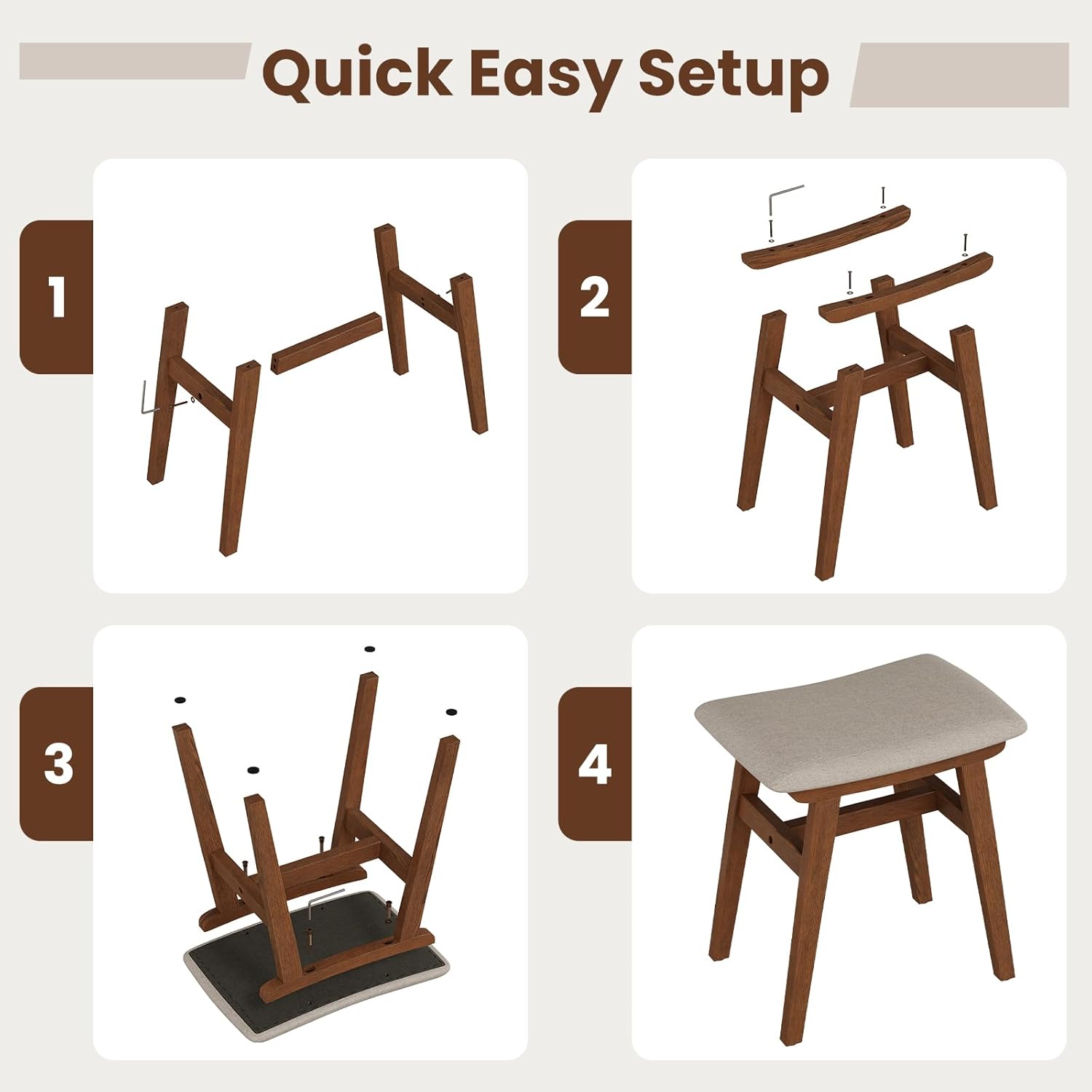 Solid Wood Small Vanity Stool Chair, Makeup Stools for Vanity Desk, Bathroom Vanity Chair, Padded Foot Stool for Living Room, Ottoman Foot Rest for Couch, Small Bench for Entryway, Walnut