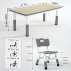 LulliSpace Kids Study Table and 4 Chairs Set,Height Adjustable Table and Chairs for Children and Toddlers,47.2"X23.6"Graffiti Desktop,Suitable for Daycare,Classrooms, Home