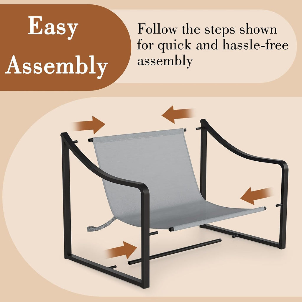 GarveeHome Sling Accent Chair, Mid Century Modern Chair, Sturdy Metal Frame with Removable Cushion, Comfortable Armchair for Living Room, Bedroom, or Reading Nook, Gray