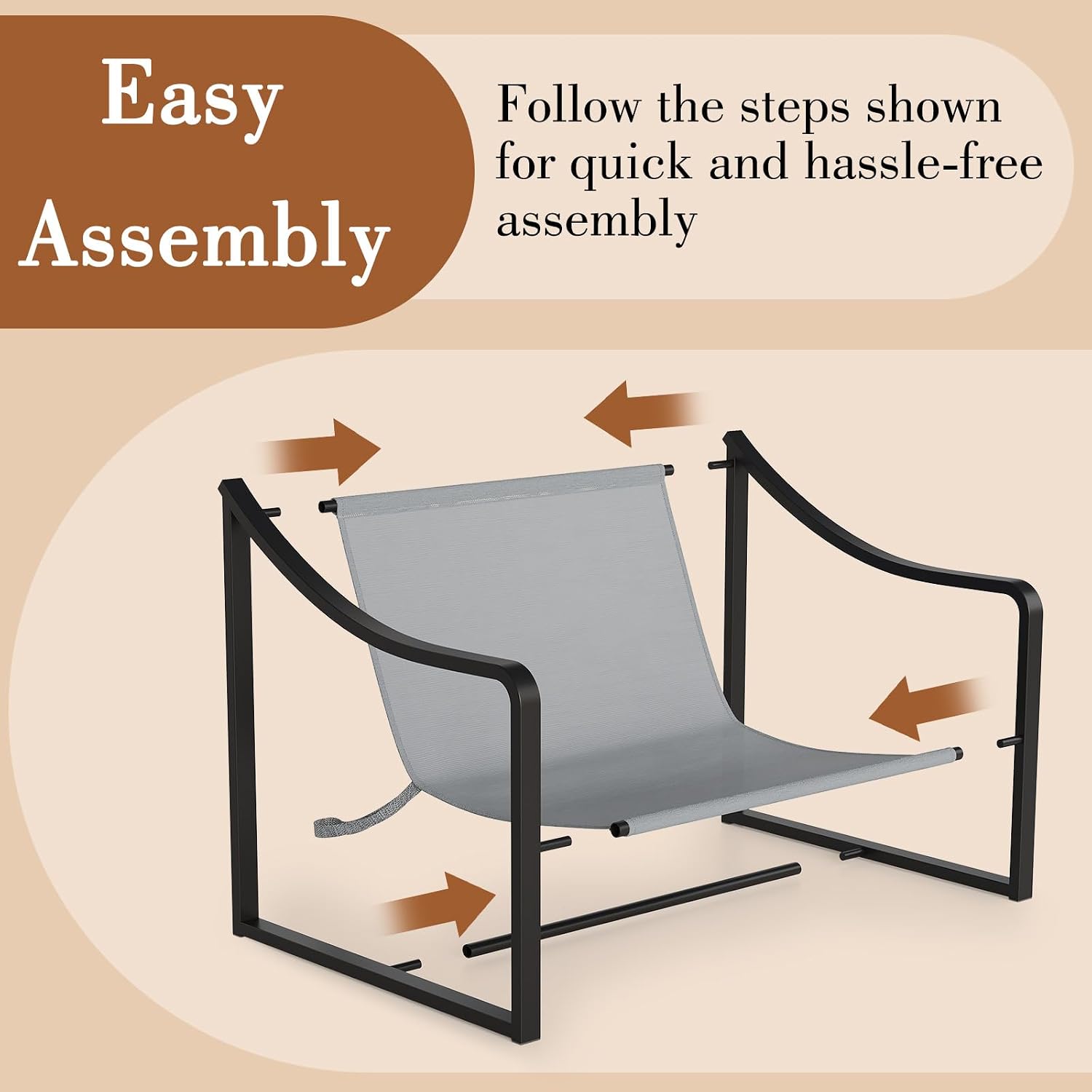 GarveeHome Sling Accent Chair, Mid Century Modern Chair, Sturdy Metal Frame with Removable Cushion, Comfortable Armchair for Living Room, Bedroom, or Reading Nook, Gray